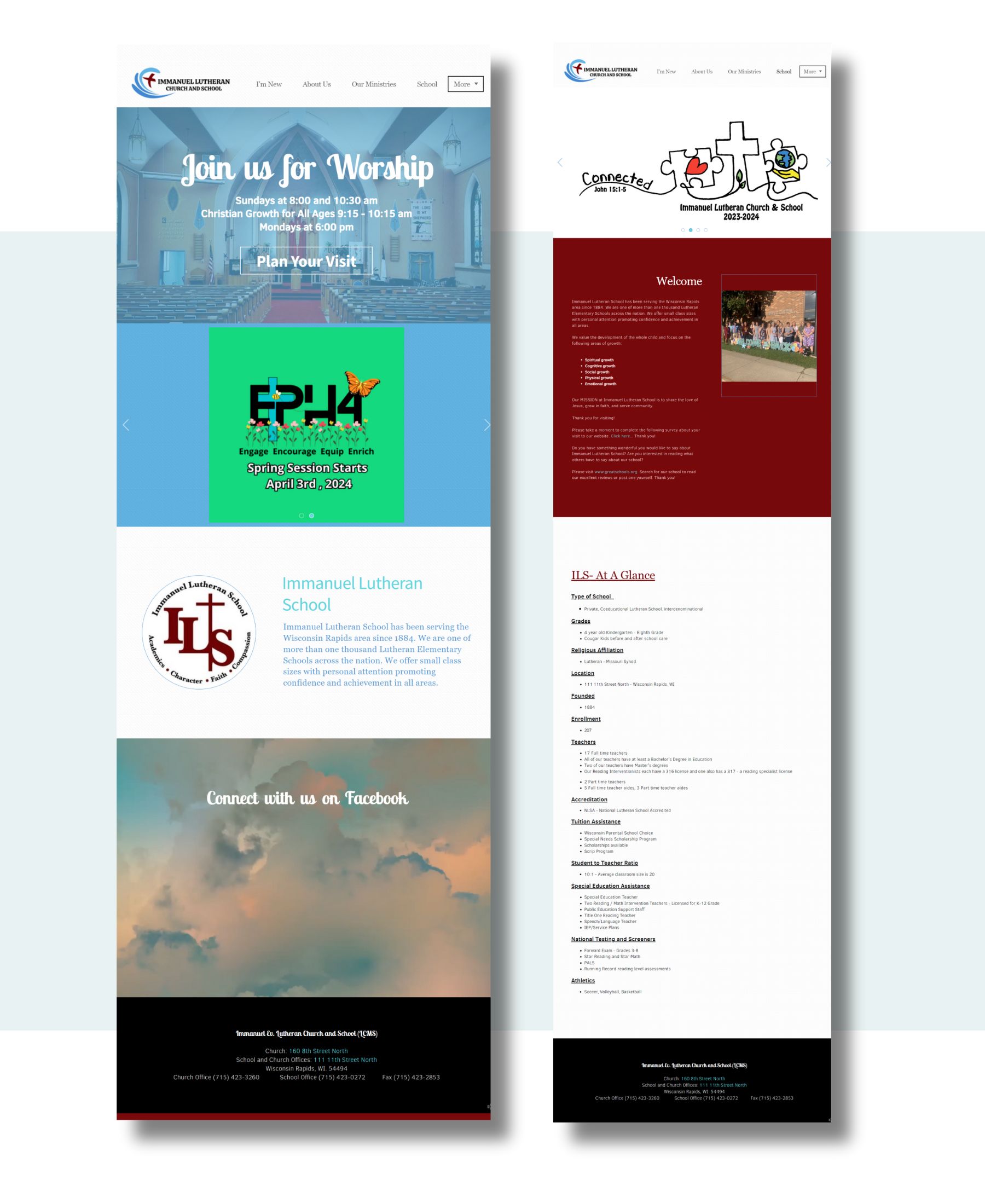 Original website design for Immanuel Lutheran Church and School in Wisconsin Rapids, WI