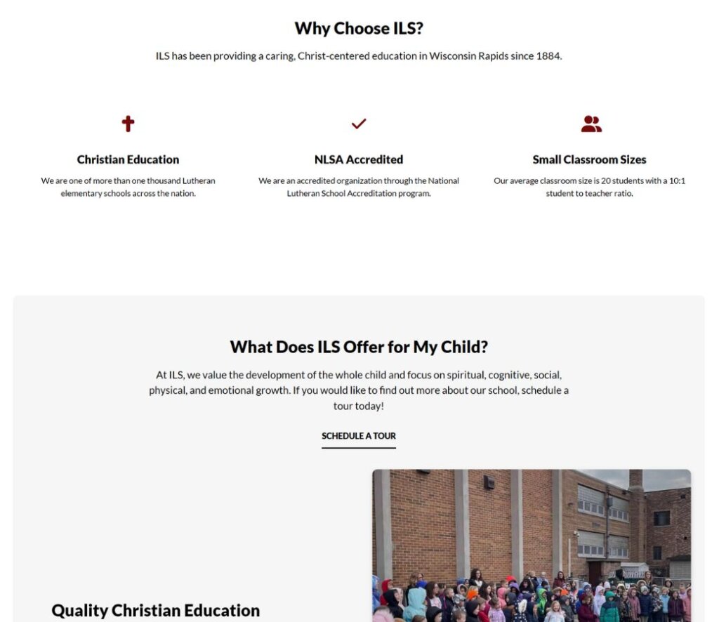 New school website design for Immanuel Lutheran School in Wisconsin Rapids, WI, as designed by SDG Digital Design in Libertyville, IL