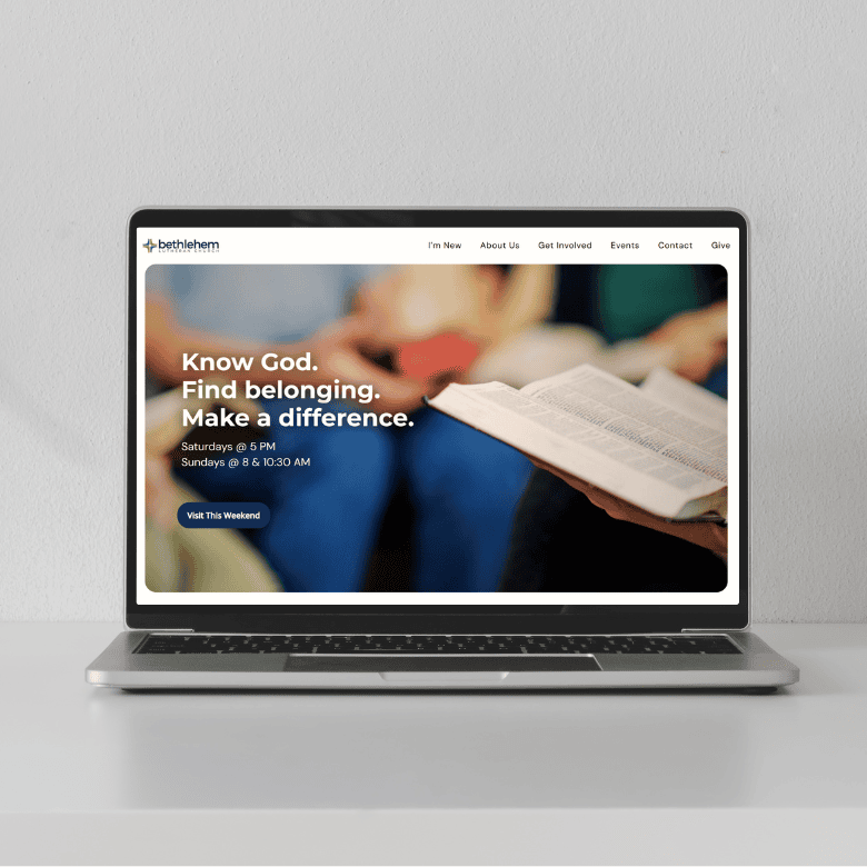 Computer featuring homepage design for Bethlehem Lutheran Church in West Dundee, IL created by SDG Digital Design in Libertyville, IL
