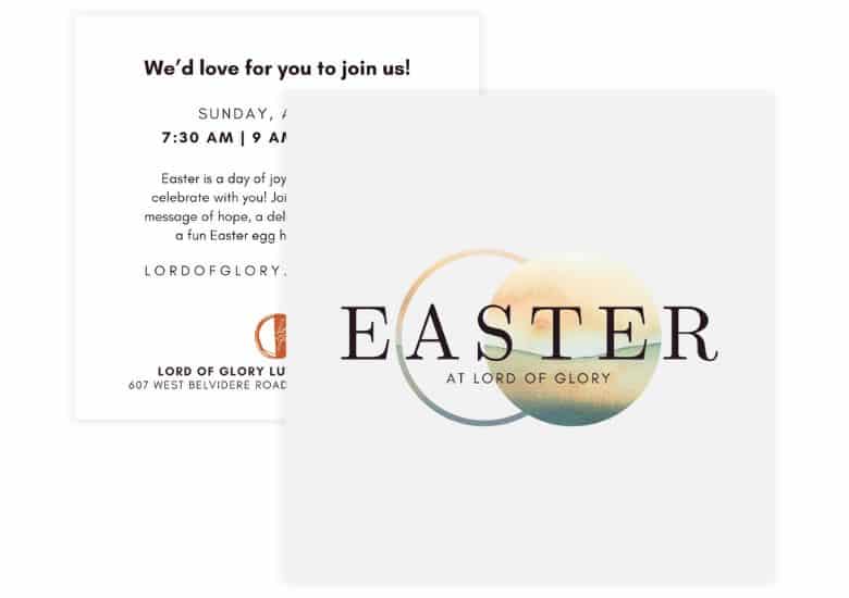 Easter invite card for Lord of Glory Lutheran Church in Grayslake designed by SDG Digital Design in Libertyville, IL